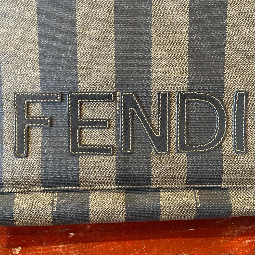 RARE Vintage 80s FENDI Pequin Stripe Crossbody Bag-Leather Letter Logo-SAS Roma - Picture 4 of 14